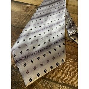 Firsite Mens Necktie 57"x4" Classic Silver Stripes Geometric 100% Silk Formal